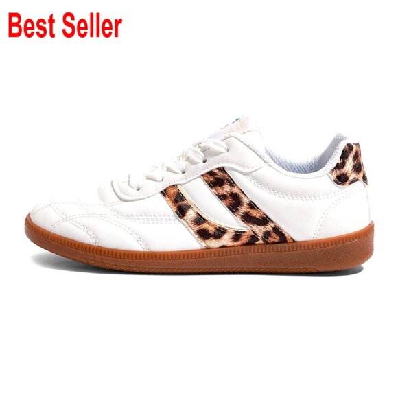 Shoes - Retro Leather Sneakers with Gum Sole, Non-Slip Cushion for Streetwear